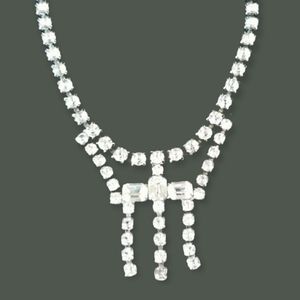 Vintage Mid  Century Sparkling Rhinestone Silver Tone Choker Style Neckl…